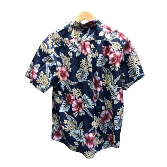 Lands' End With Hoffman Fabrics Size Large (L) 16-16.5 Blue Hawaiin Tropical But - Picture 2 of 4